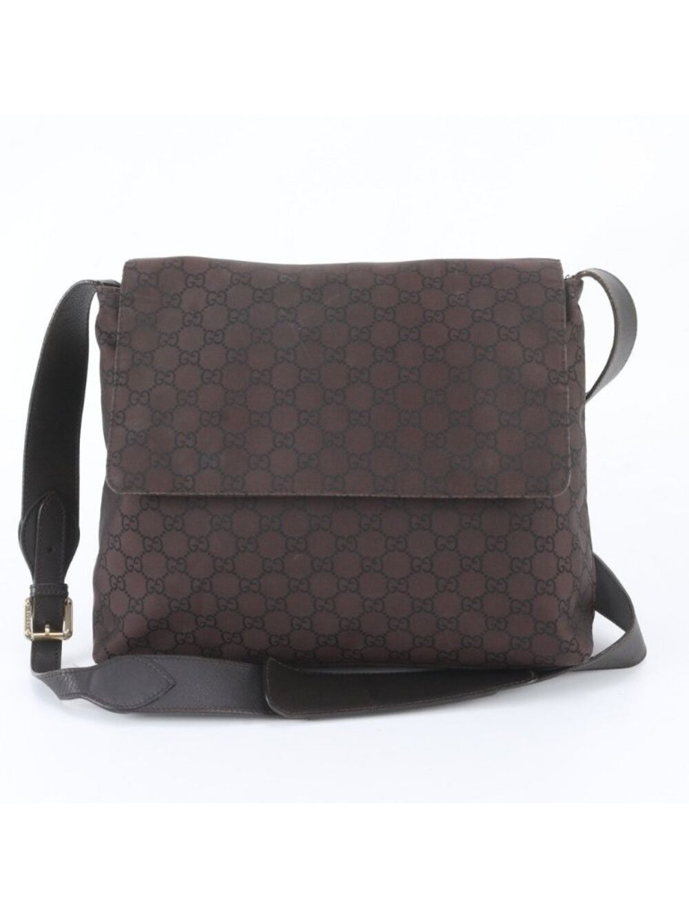 Gucci GG Nylon Leather Shoulder Bag Crossbody Messenger Brown
